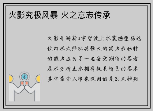 火影究极风暴 火之意志传承